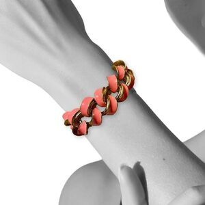 J. Crew Santa Maria Coral Enameled Gold Tone Link Bracelet Spring Ring Clasp